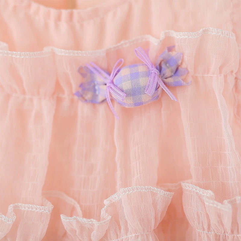 Girls Pink Flutter Sleeve Tiered A-line Dress Casual Dresses