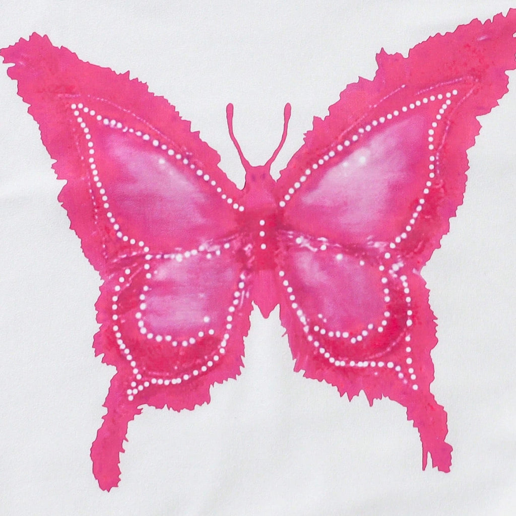 Girls White Butterfly Print Top With Bow Detailed Pants Sets Sets