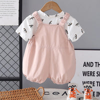 Boys Light Pink Animal Motif Short Sleeve T-Shirt With Dungaree Sets 2 pc. Sets