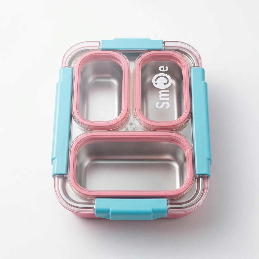 Kids Pink Smart Meal Leakproof 3-Section Lunch Box Trending Accessories Pink Onesize