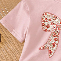 Girls Light Pink Floral Print Short Sleeve T-Shirt With Shorts Sets 2 pc. Sets