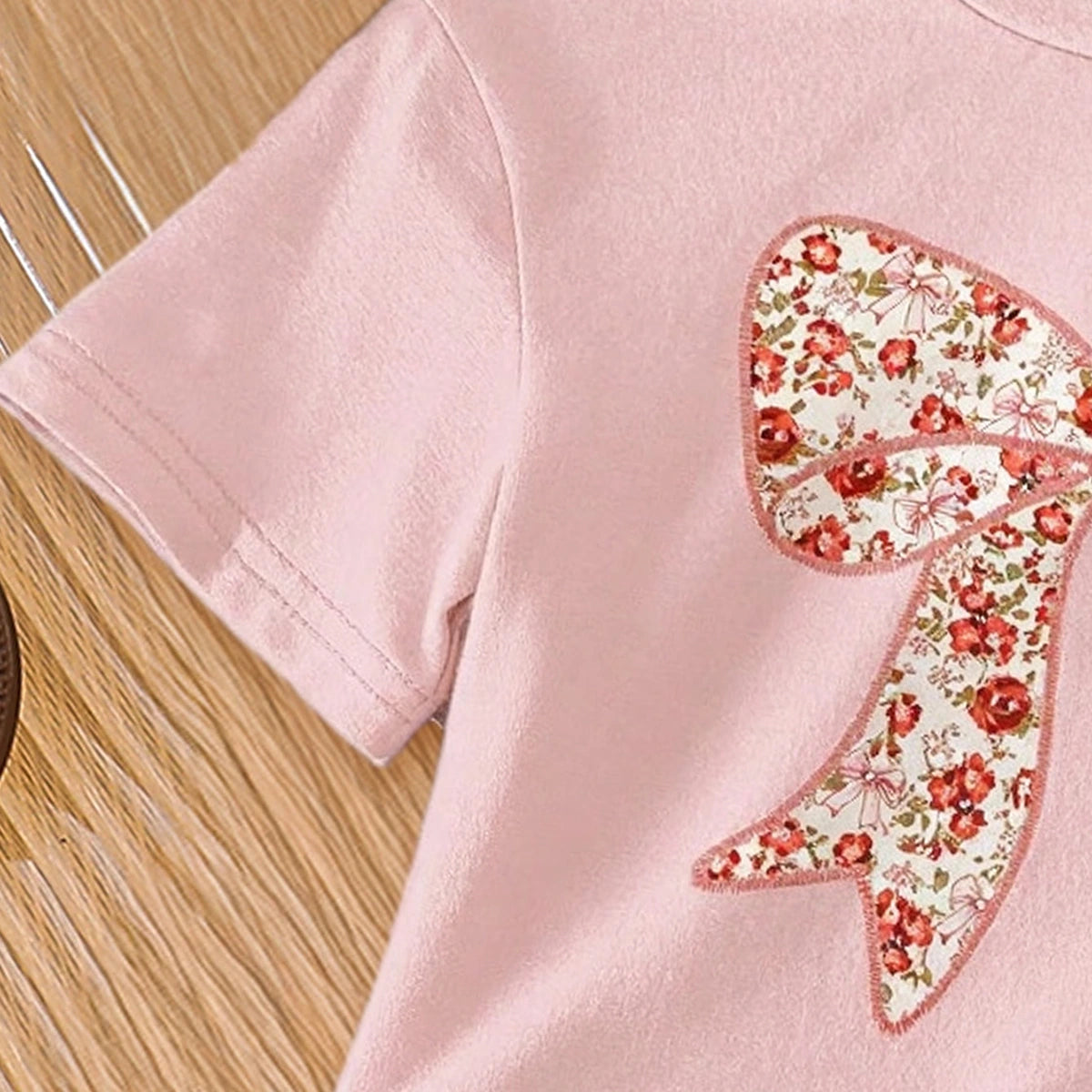 Girls Light Pink Floral Print Short Sleeve T-Shirt With Shorts Sets 2 pc. Sets