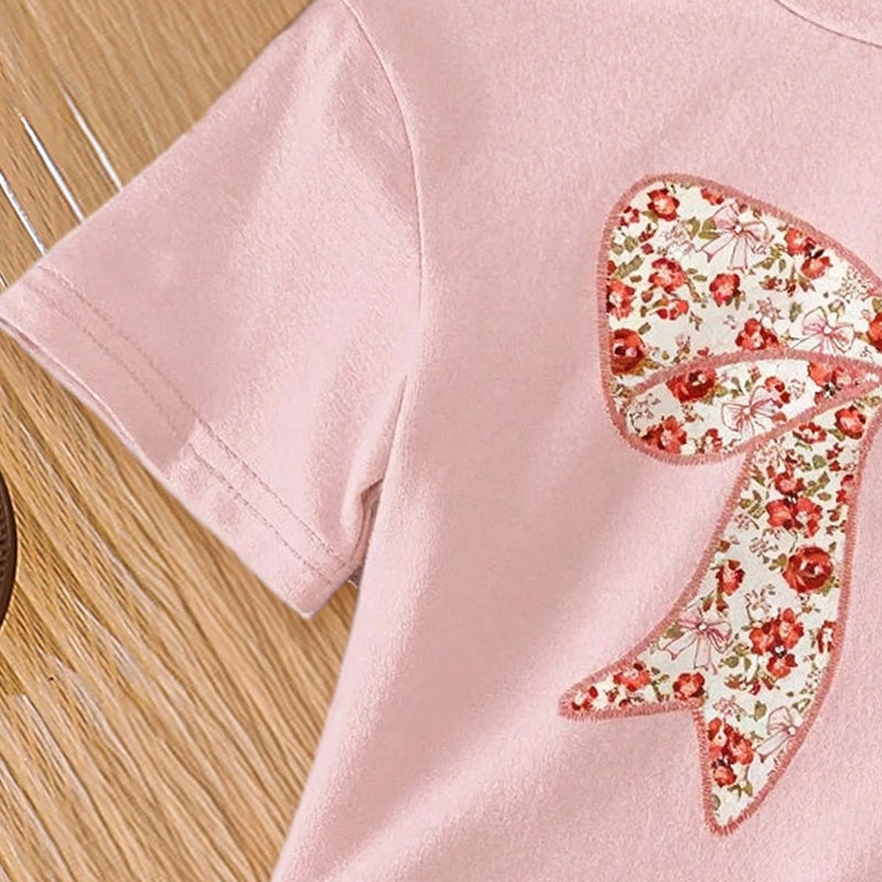 Girls Light Pink Floral Print Short Sleeve T-Shirt With Shorts Sets 2 pc. Sets