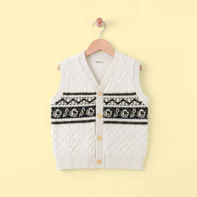 Boys Beige Geometric Jacquard Sleeveless Cardigan Sweaters & Cardigans Beige 2-3 Y