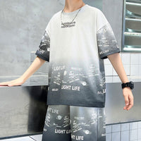 Boys White Typographic Printed Summer T-Shirt With Shorts Set 2 pc. Sets