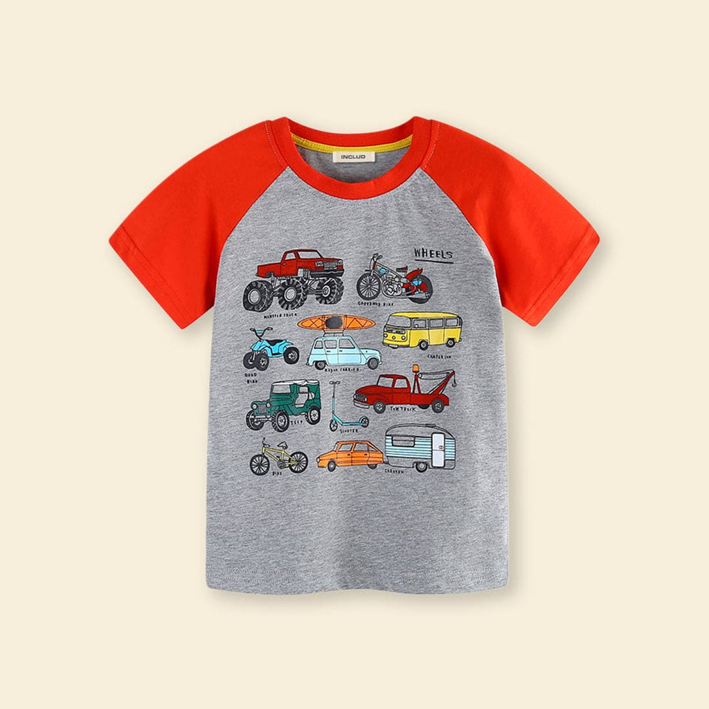 Boys Car Print Raglan Sleeve T-Shirt