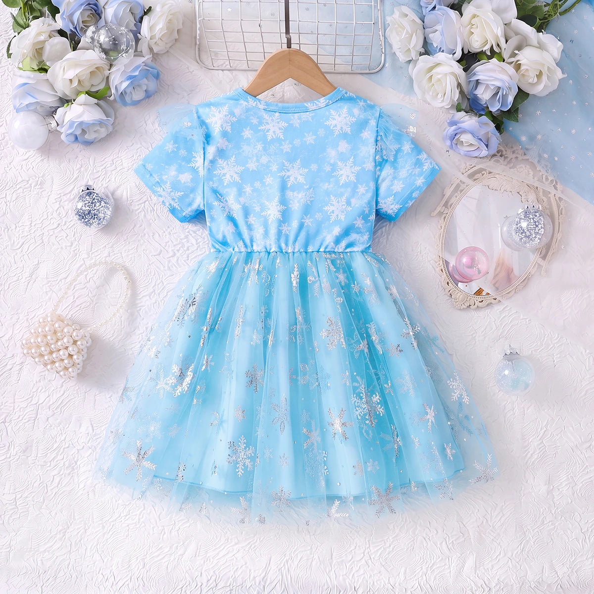 Girls Blue Graphic Short Sleeve Fit & Flare Dress Casual Dresses