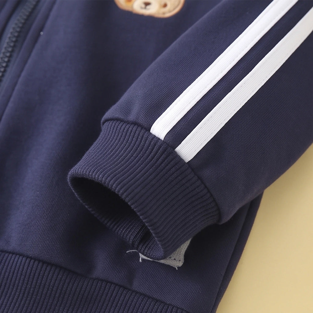 Boys Navy Blue Graphic Embroidered Jacket & Jogger Sets Sets