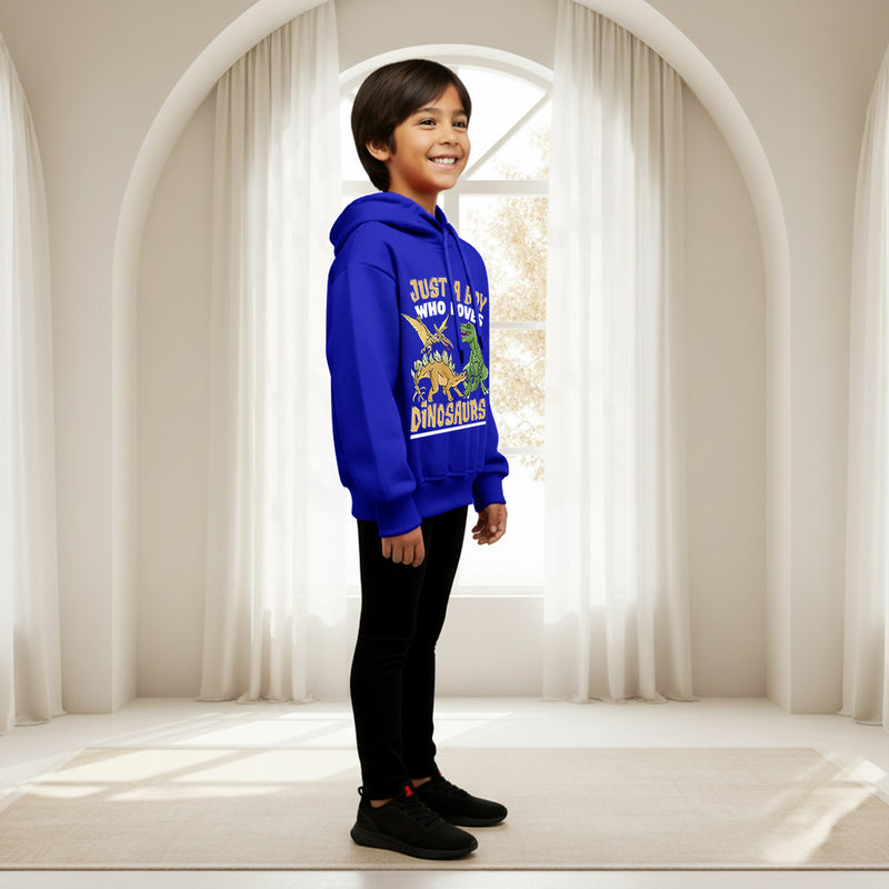 Boys Royal Blue Dinosaur Graphics Hoodies Sweatshirt Sweatshirts & Hoodies