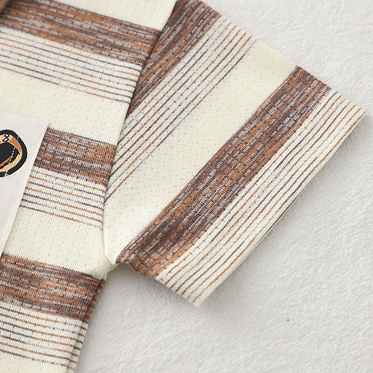 Boys Brown Striped Polo T-shirt with Khaki Shorts Set Sets