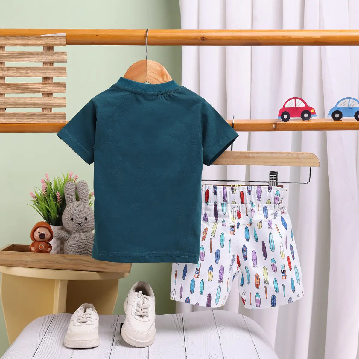 Boys Dark Green Skate Graphics T-Shirt With Elasticated Shorts Sets 2 pc. Sets
