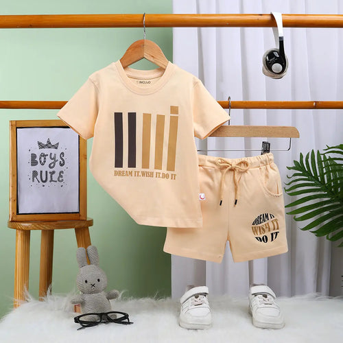 Boys Apricot Graphic Short Sleeves T-Shirt With Drawstring Shorts Sets Sets Apricot 6-12 M