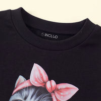 Girls Black Cat Graphic Long Sleeve Sweatshirt Sweatshirts & Hoodies
