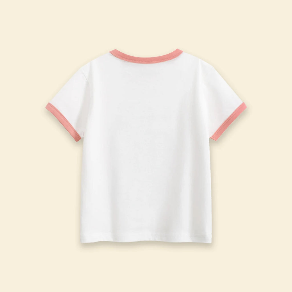 Girls White Cat Graphic Short Sleeve T-Shirt Tshirts
