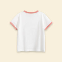 Girls White Cat Graphic Short Sleeve T-Shirt Tshirts