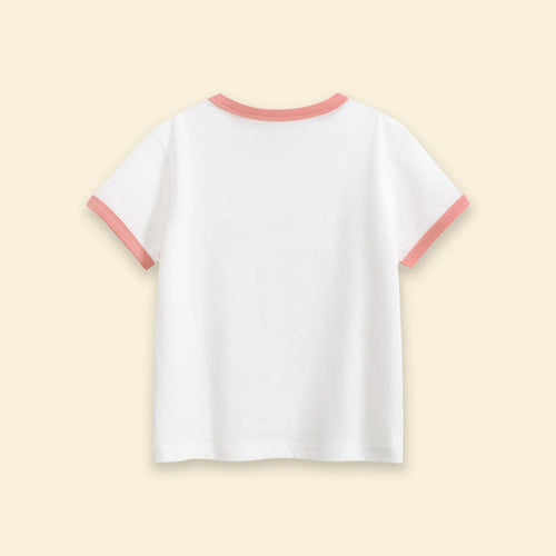 Girls White Cat Graphic Short Sleeve T-Shirt Tshirts