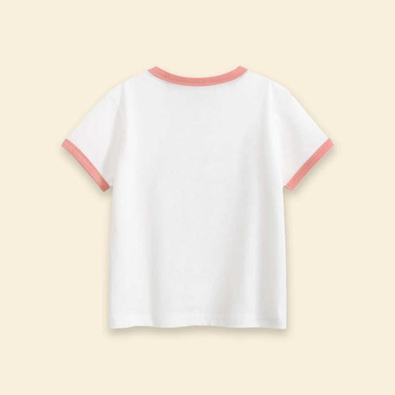 Girls White Cat Graphic Short Sleeve T-Shirt Tshirts