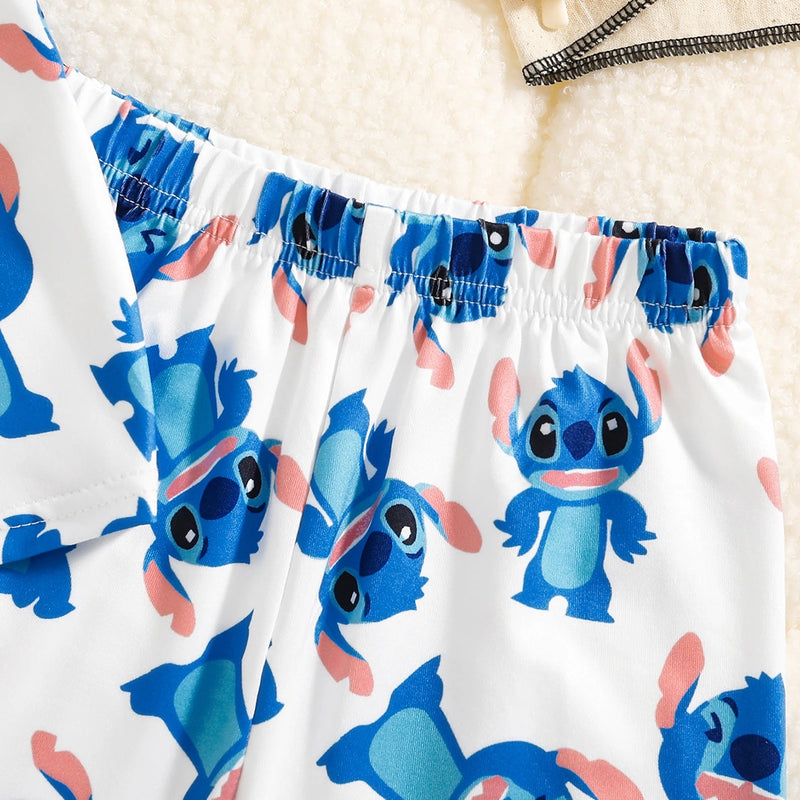 Girls Blue Cartoon Characters Printed T-Shirt With Elasticated Shorts Sets 2 pc. Sets