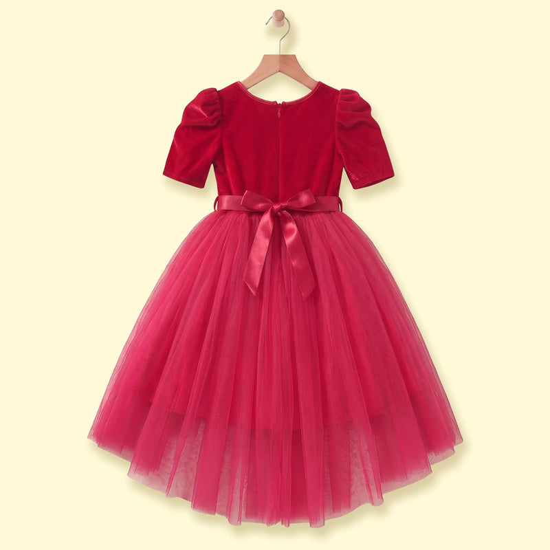 Girls Pink Solid Short Sleeve High-Low Party Dress Party Dresses