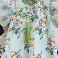 Girls Kimono Style A-line Floral Print Dress Casual Dresses   
