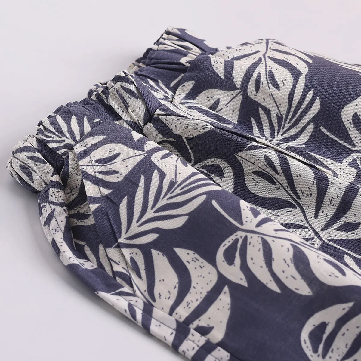 Boys Grey Leaf Printed Short Sleeve Shirt With Elasticated Shorts Sets 2 pc. Sets