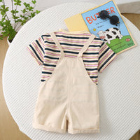 Boys Off-White Striped T-shirt with Puppy Patch Dungaree Set Sets