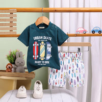 Boys Dark Green Skate Graphics T-Shirt With Elasticated Shorts Sets 2 pc. Sets Dark Green 0-3 M