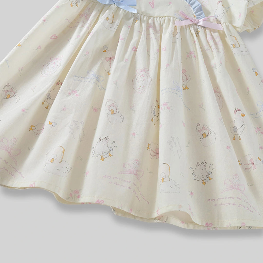 Girls Off-White Printed Short Sleeve Fit & Flare Dress Casual Dresses