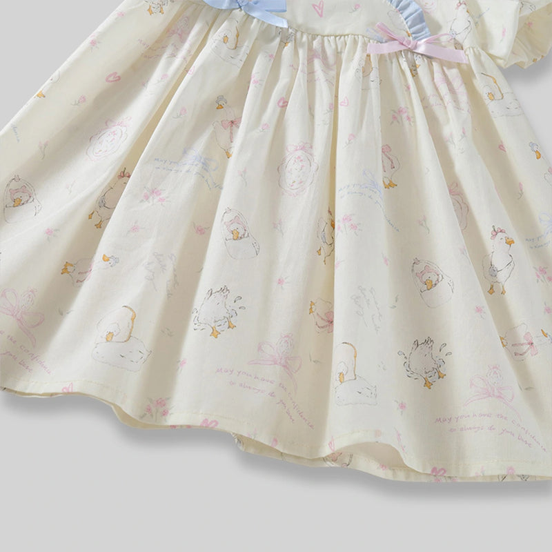 Girls Off-White Printed Short Sleeve Fit & Flare Dress Casual Dresses
