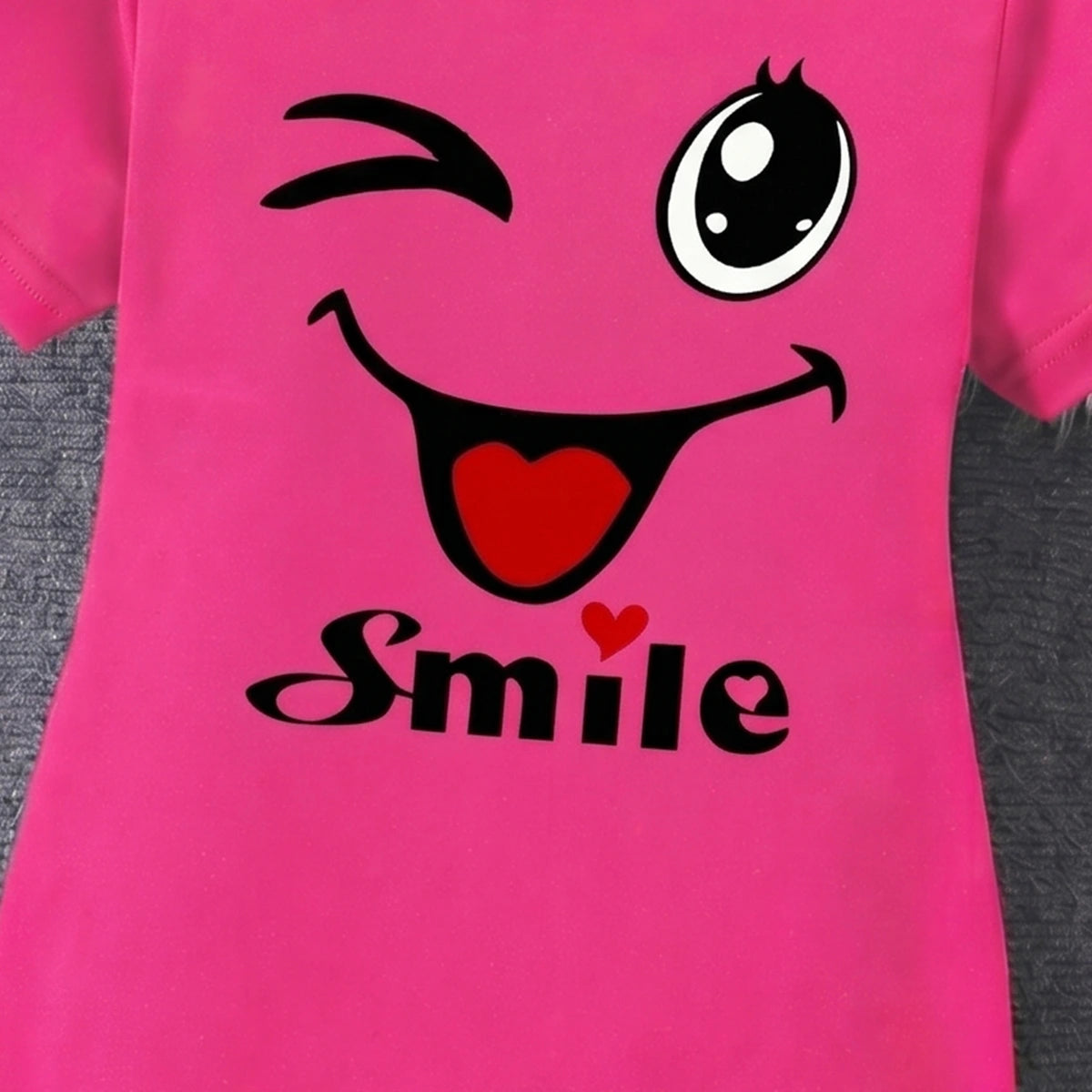 Girls Fuchsia Smile Print Short Sleeve T-Shirt Dress Casual Dresses