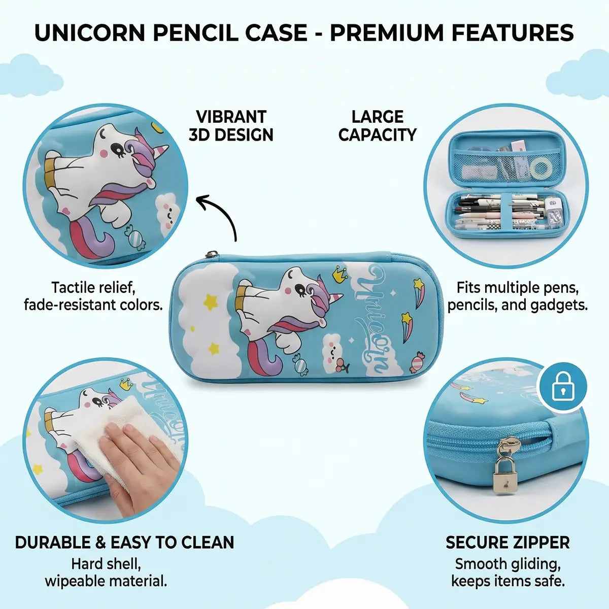 Unicorn Pencil Pouch for Kids Hard Case Cartoon Stationery Organizer Trending Accessories