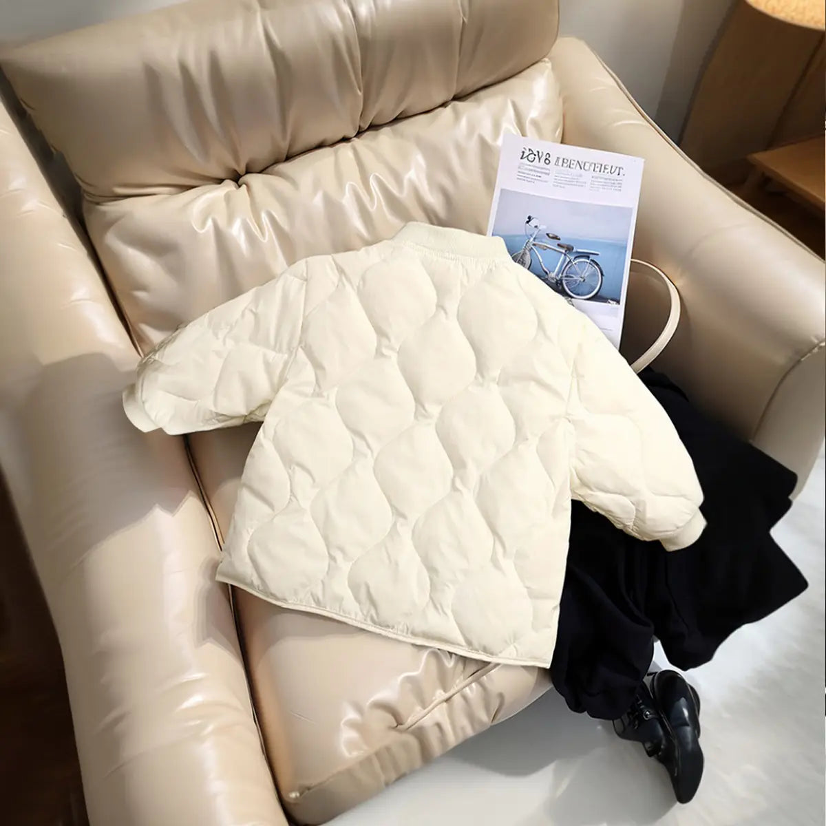 Boys Cream Quilted Long Sleeves Jacket Coats & Jackets