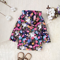 Girls Multicolor Floral Printed Hooded Front Open Winter Jacket Coats & Jackets
