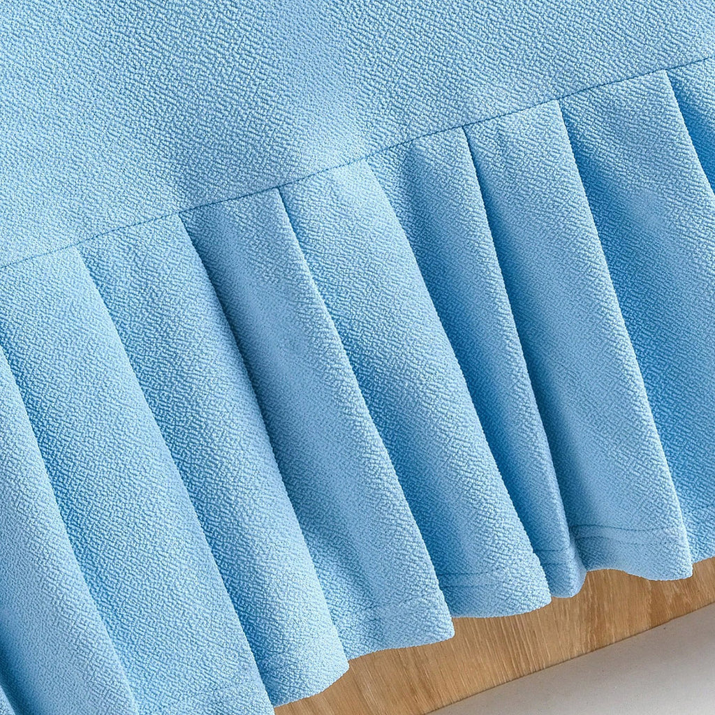 Girls Sky Blue Short Sleeves Pleated Bottom Hem Long Dress Casual Dresses