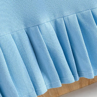 Girls Sky Blue Short Sleeves Pleated Bottom Hem Long Dress Casual Dresses