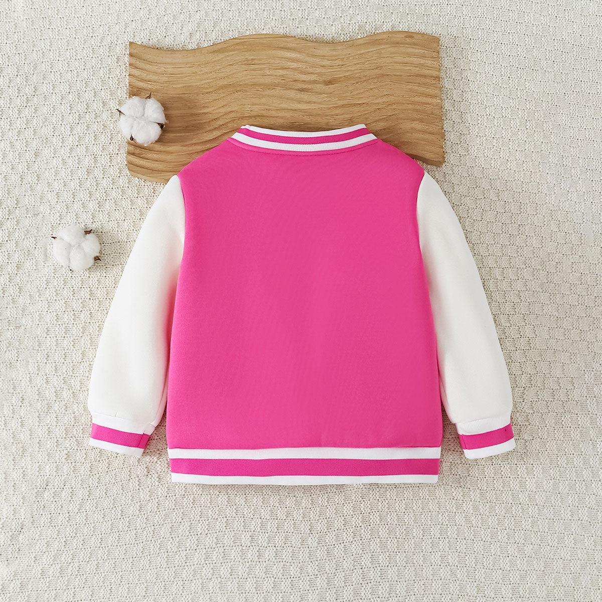 Girls Pink Solid Varsity Winter Jacket Coats & Jackets