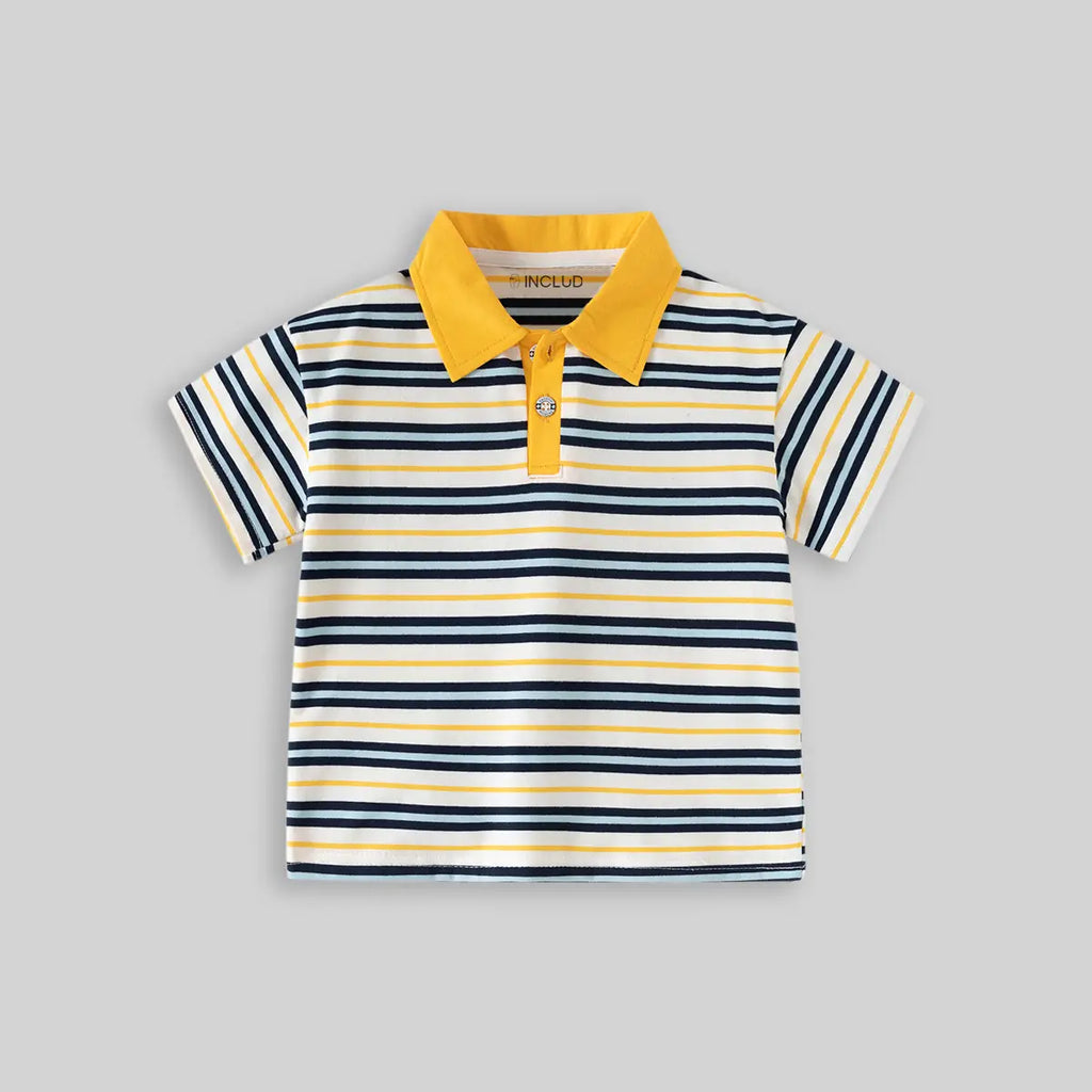 Boys Navy Blue Striped Short Sleeve Polo T-Shirt Tshirts