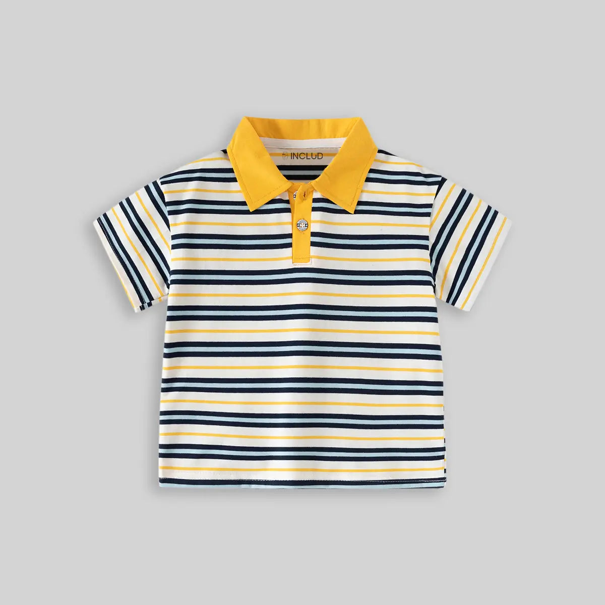 Boys Navy Blue Striped Short Sleeve Polo T-Shirt Tshirts