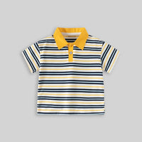 Boys Navy Blue Striped Short Sleeve Polo T-Shirt Tshirts