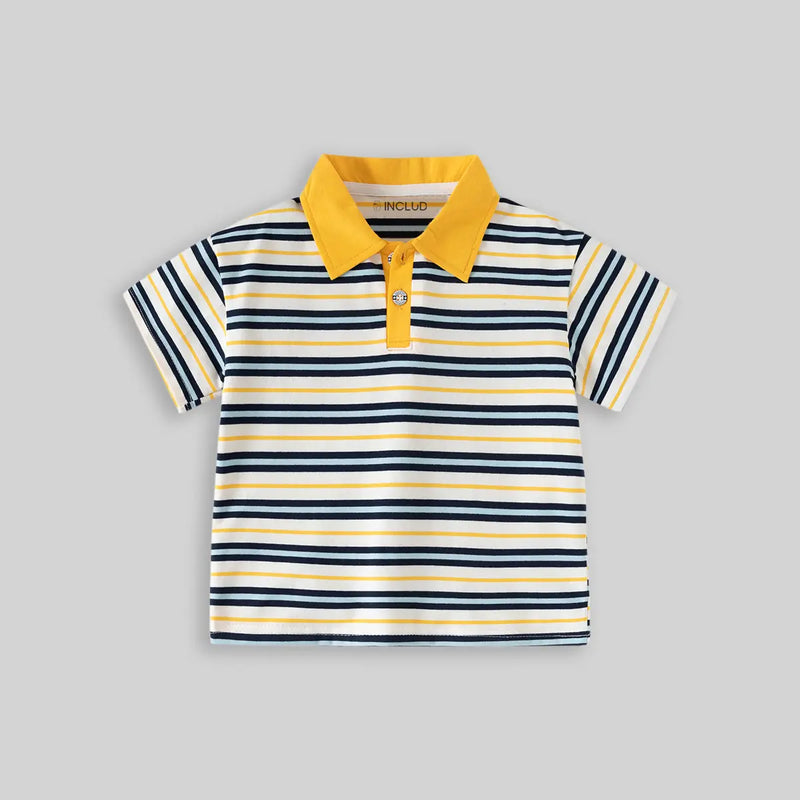 Boys Navy Blue Striped Short Sleeve Polo T-Shirt Tshirts