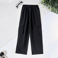 Girls Black Elasticated Wait-band Straight Fit Cargo Trousers Cargo Pants