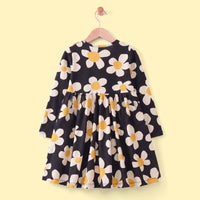 Girls Black Floral Print Long Sleeve Fit & Flare Dress Casual Dresses