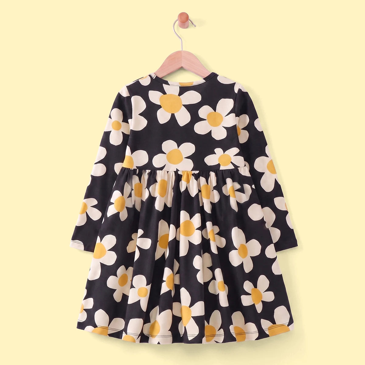 Girls Black Floral Print Long Sleeve Fit & Flare Dress Casual Dresses
