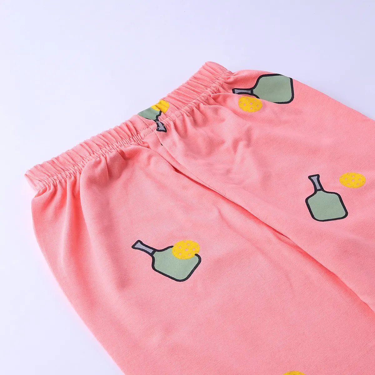 Girls Pink Printed Short Sleeve Shirt With Printed Pyjama Sets Sets