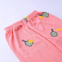 Girls Pink Printed Short Sleeve Shirt With Printed Pyjama Sets Sets