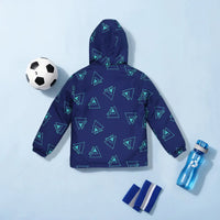 Boys Blue Triangle Printed Reversible Hooded Zipper Jacket Coats & Jackets