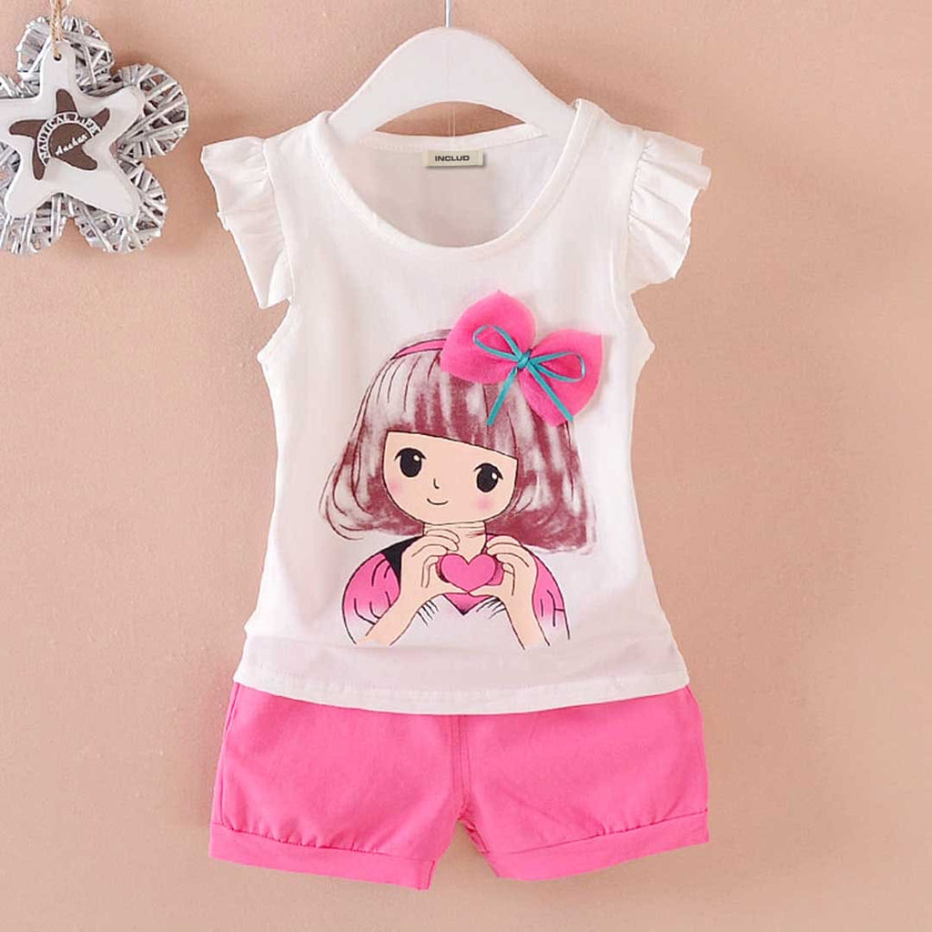 Girls Graphic Print Top With Shorts Set