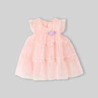 Girls Pink Flutter Sleeve Tiered A-line Dress Casual Dresses