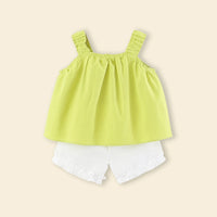 Girls Lime Green 3D Flower Applique Ruffle Top With Shorts Sets Sets