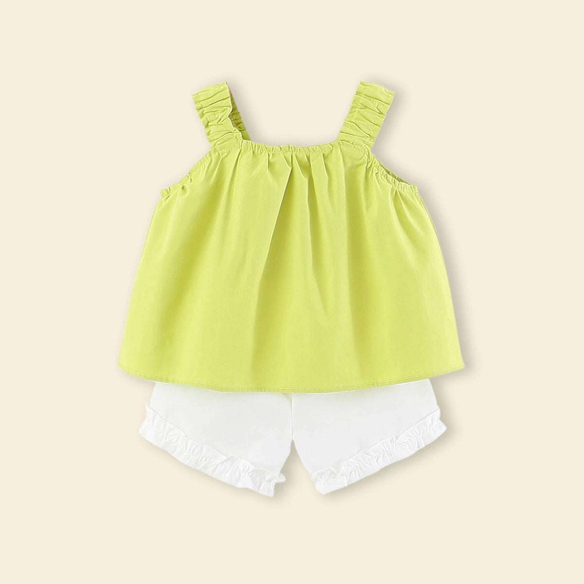 Girls Lime Green 3D Flower Applique Ruffle Top With Shorts Sets Sets